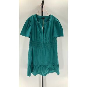 Quince Teal Short Sleeve Ruffled Hem Dress